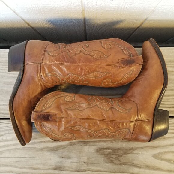 Vintage Goatskin Mens Brown Leather Cowboy Western Boots 9.5 D 16776 USA - Picture 6 of 14